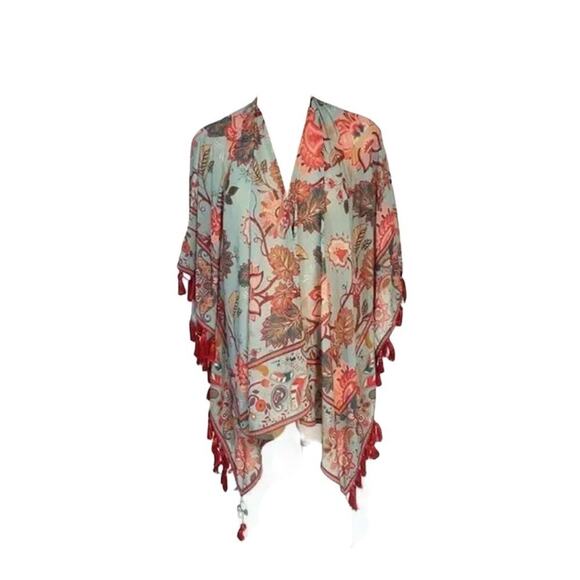 Soft Surroundings Floral Esme Shrug Kimono Topper Cardigan, Autumn Colors, S/M - Picture 2 of 5